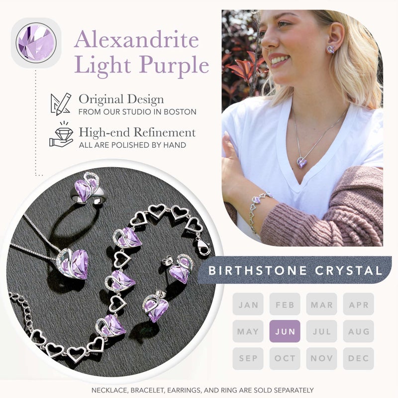 Leafael Infinity Love Heart Link Bracelets, June Birthstone Crystal Bracelet for Women, Silver Tone Jewelry Gifts for Her, Alexandrite Light Purple, 7-inch Chain and 2-inch Extender - Image 4